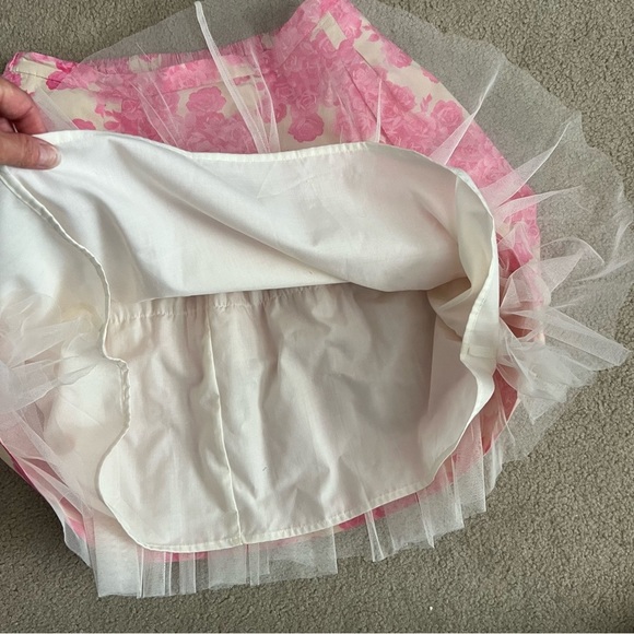 J.Crew Crewcuts Girls Pink + Cream Floral Cotton Tulle Skirt with Pockets - Picture 7 of 10